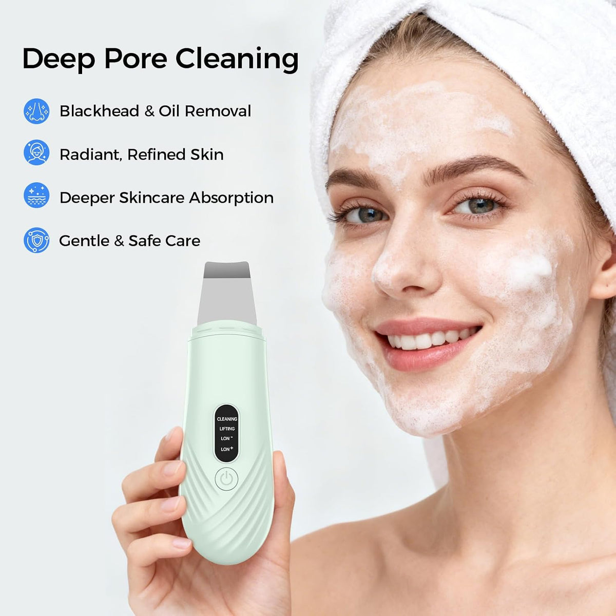 Skin Scrubber Face Spatula, Blackhead Remover Tool for Facial Deep Cleansing, Face Spatula Pore Cleaner with 4 Modes, Whitehead Remover, Blackhead Extractor, Face Scrubber (Green)