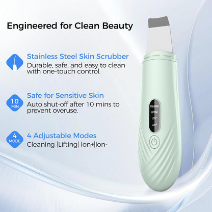 Skin Scrubber Face Spatula, Blackhead Remover Tool for Facial Deep Cleansing, Face Spatula Pore Cleaner with 4 Modes, Whitehead Remover, Blackhead Extractor, Face Scrubber (Green)