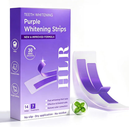 Purple Teeth Whitening Strips | Professional Teeth Whitening & Color Correction Tech | Enamel Safe | Zero Residue | Dry & Non-Slip | Removes Coffee, Wine & Smoking Stains | 14 Strips 7-Day Supply
