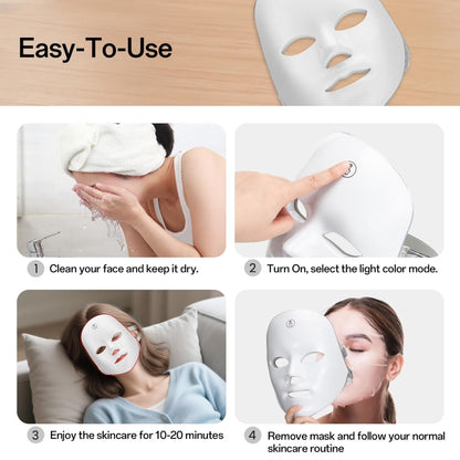 Red Light Therapy Mask for Face, 7-Color LED Face Mask, Rechargeable and Portable Skincare Device for Home Use